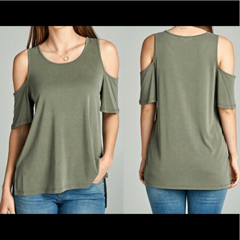 Size Small Olive Green Modal Cold Shoulder Top